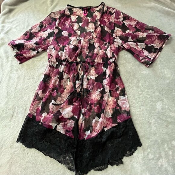 La Senza Sheer Roses Kimono Robe Dressing Gown Cover Up - Picture 5 of 11